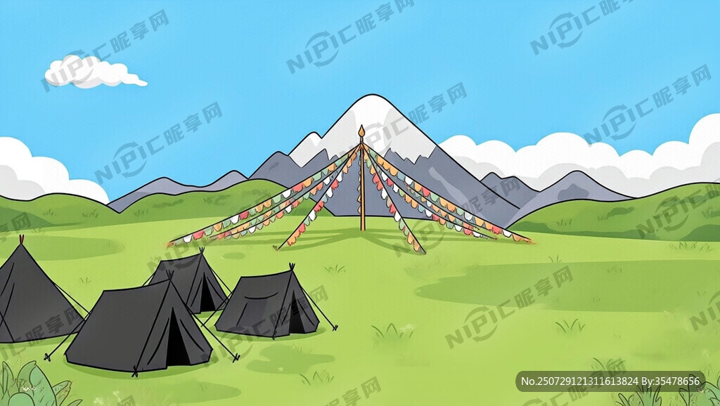 藏式卡通背景 有藏式黑帐篷