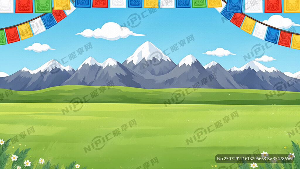 藏式卡通背景 边框要有藏式风幡