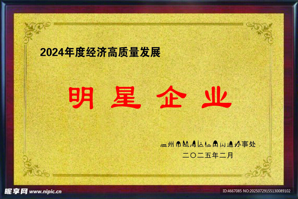 明星企业荣誉牌匾