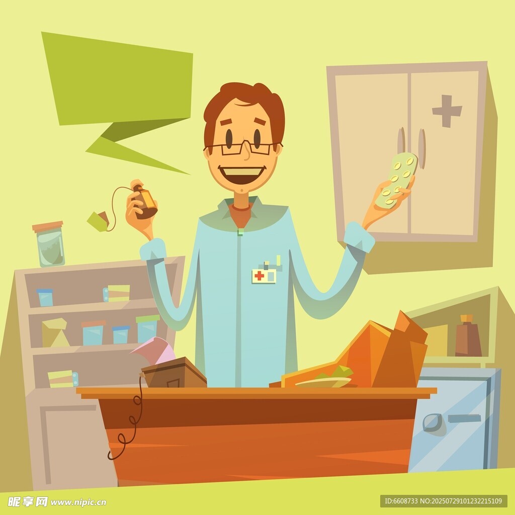 医生展示药品与医疗器械
