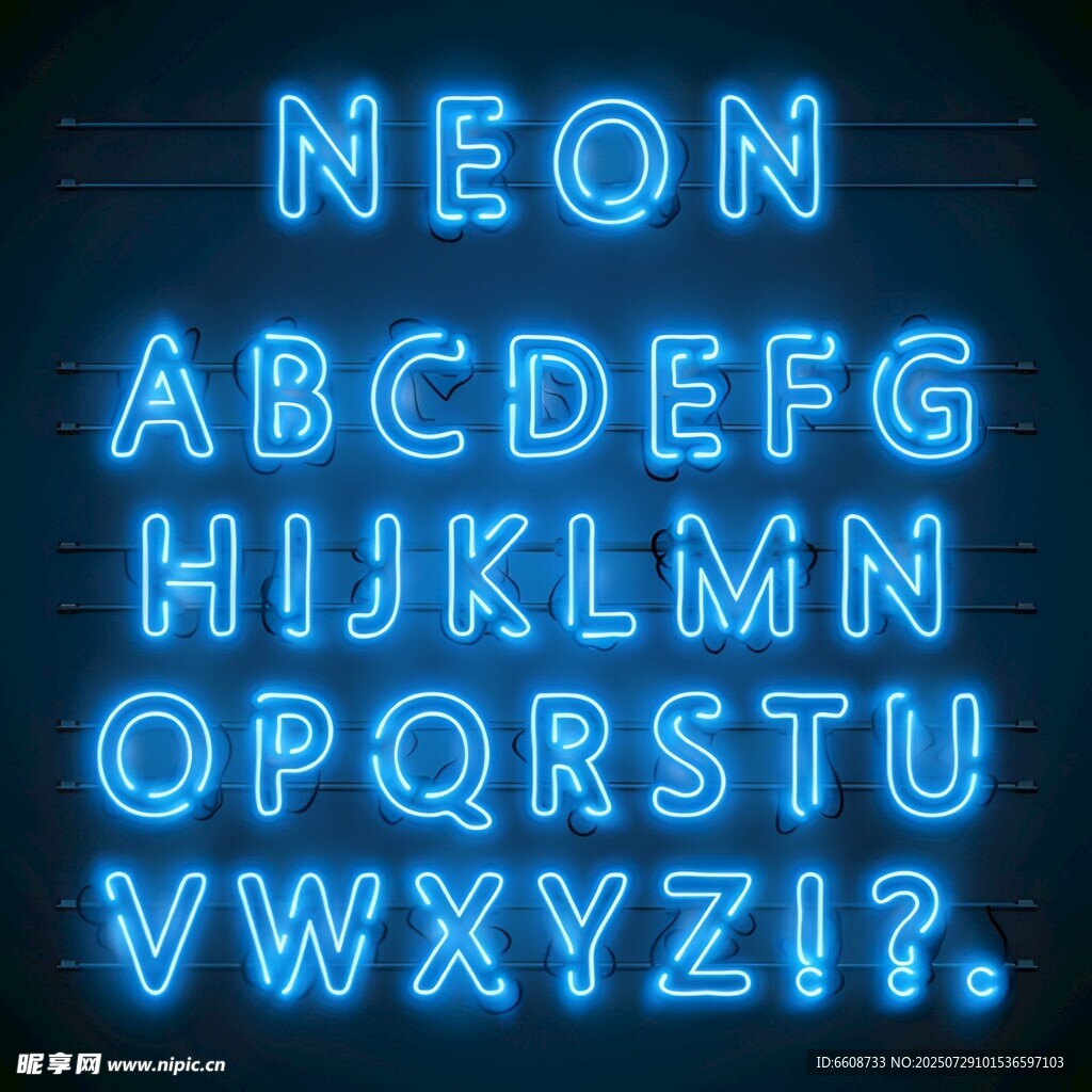 蓝色霓虹发光英文字母