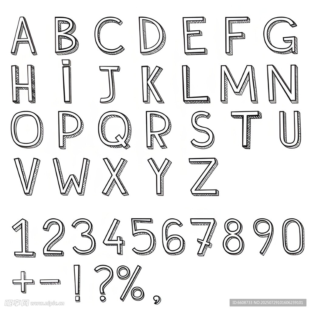金属质感英文字母与数字