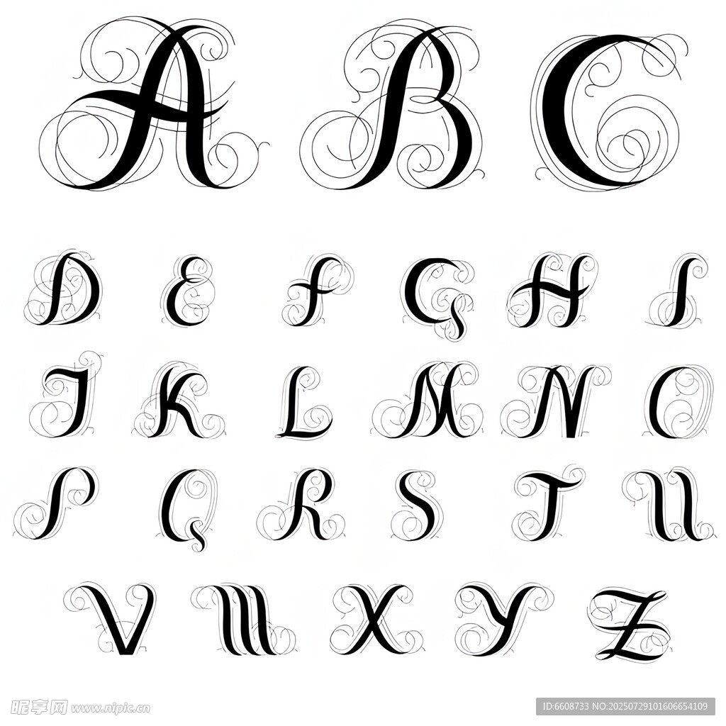 优雅手写英文字母字体展示