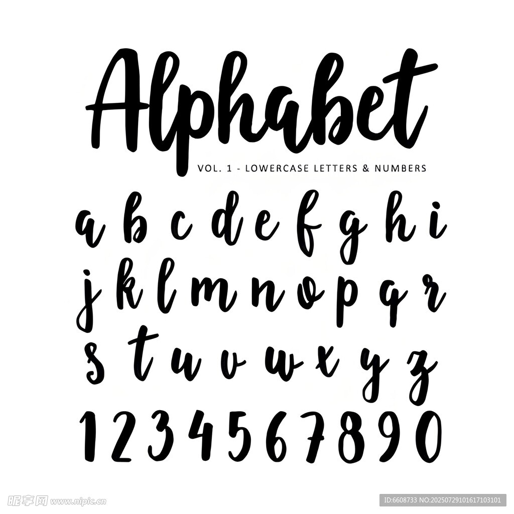 手写英文字母与数字字体展示
