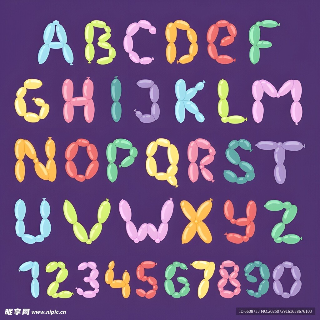 彩色卡通字母数字组合