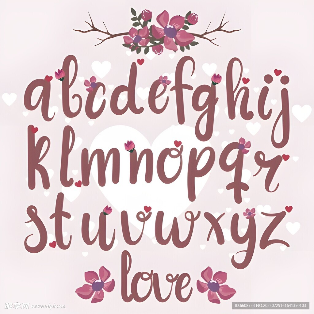手绘花卉字母与love字样