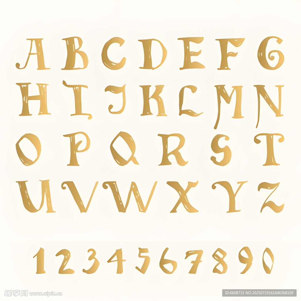 金色复古风字母数字字体
