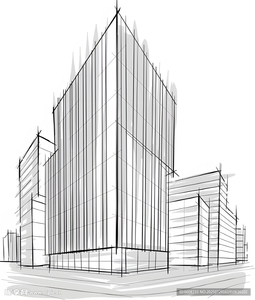 现代城市建筑线条勾勒图