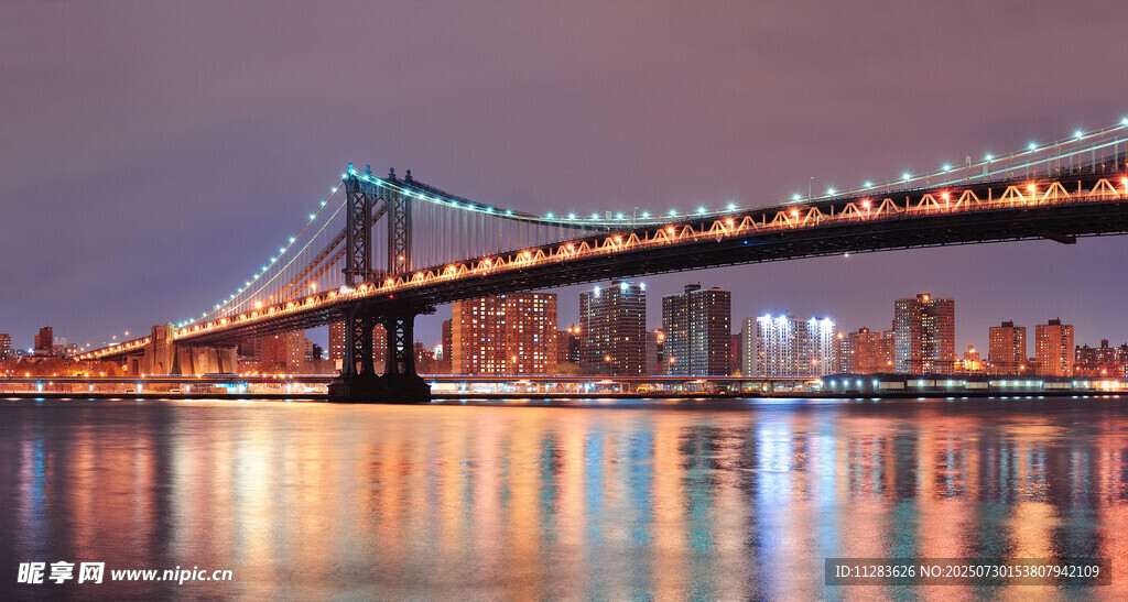 夜晚布鲁克林大桥城市美景