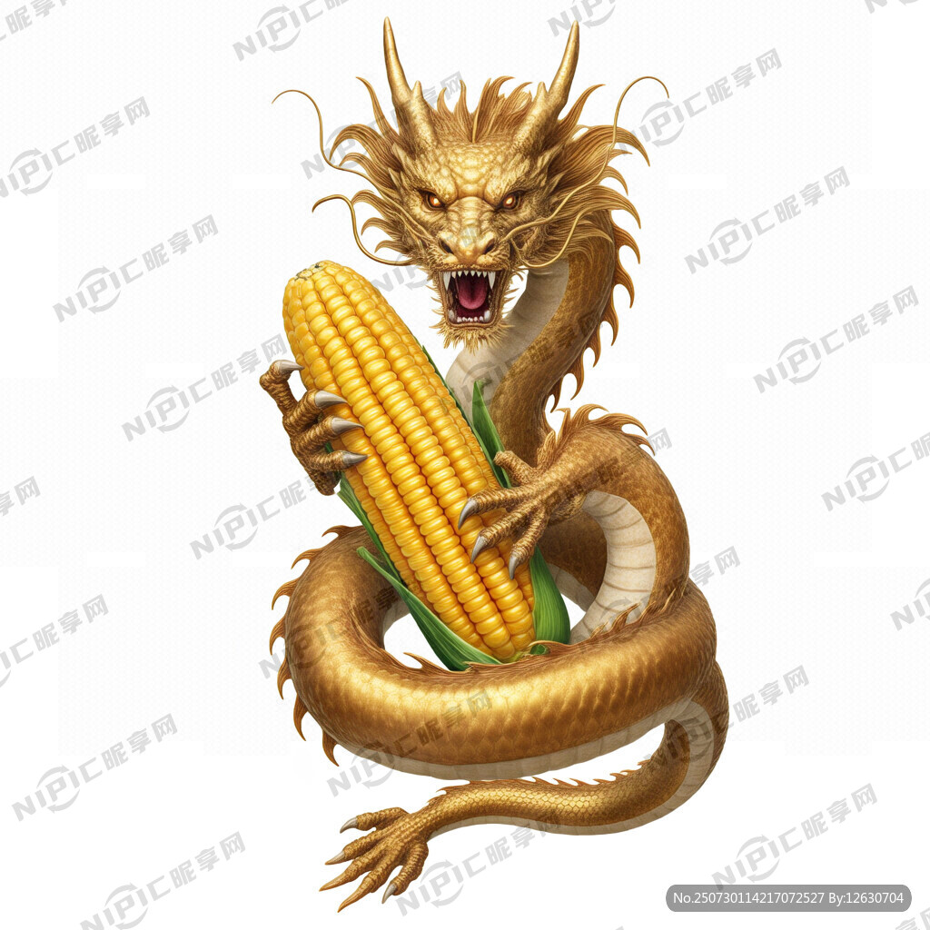 金色咆哮龙 盘着抱着大粗玉米棒