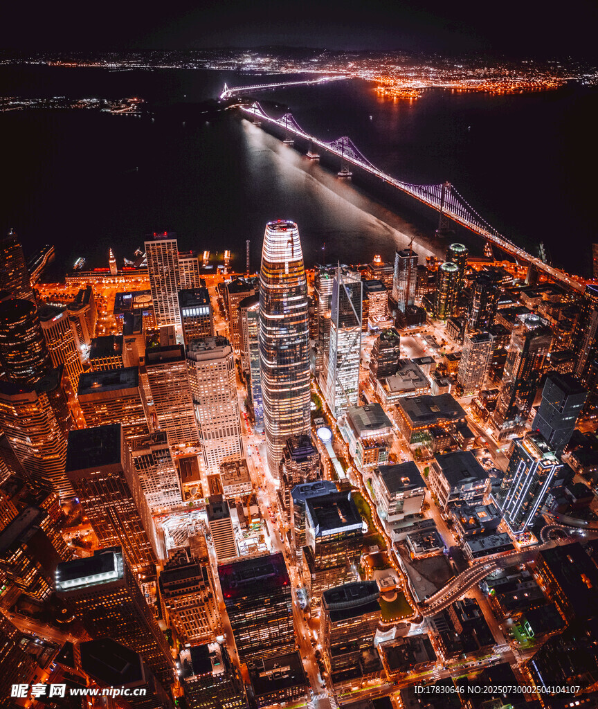 城市璀璨夜景俯瞰图