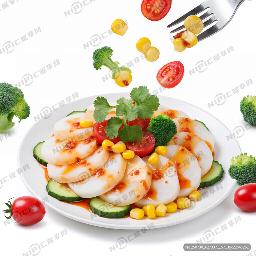 一盘卡通的凉菜 上面还点缀香菜