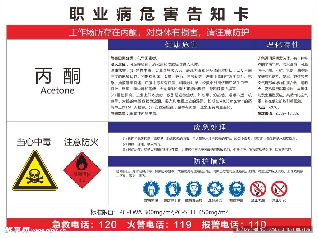 丙酮职业危害告知卡