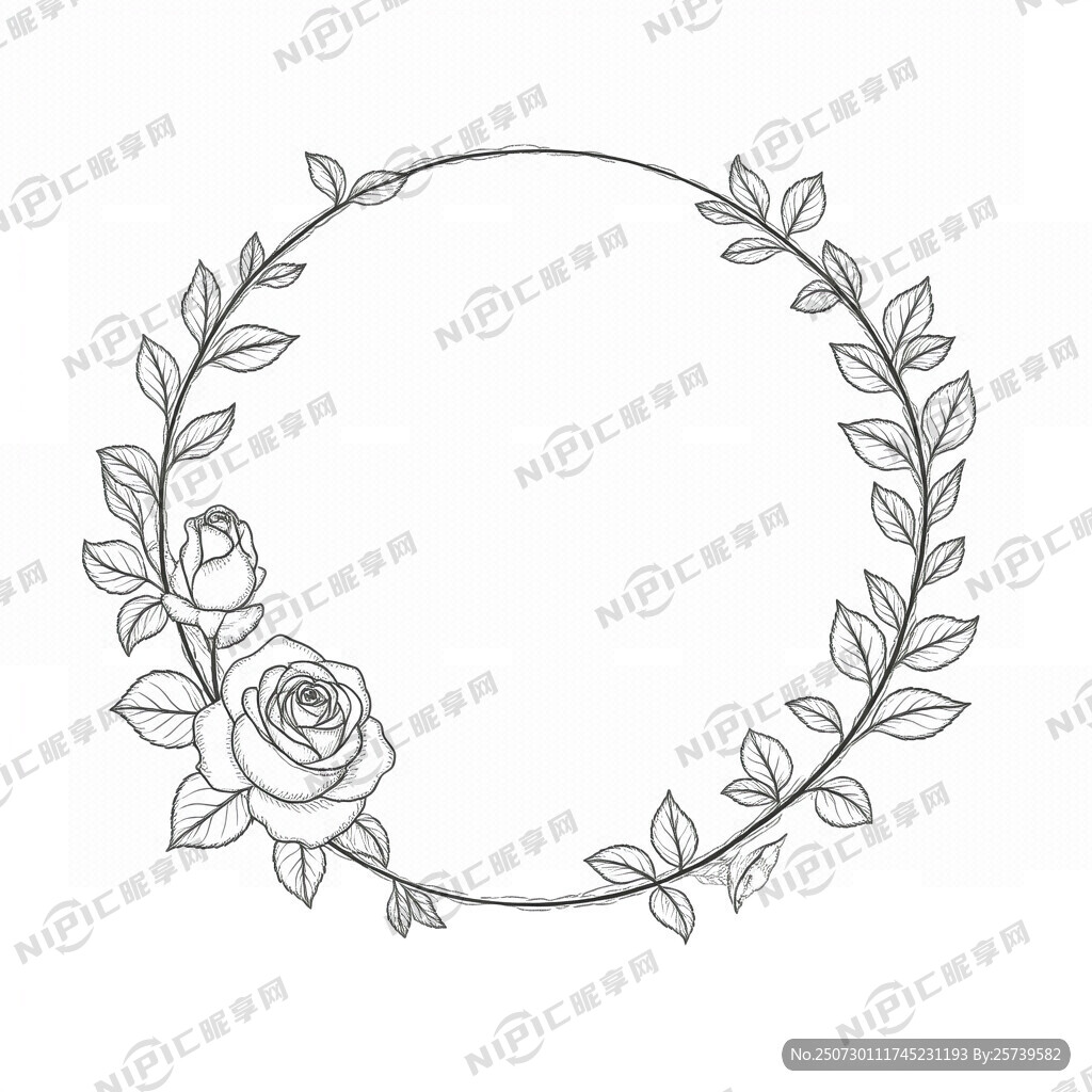 玫瑰花和叶子的圆形花边