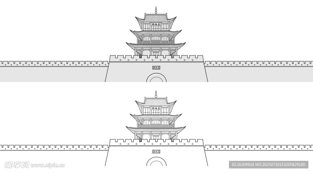 中式古塔建筑线稿图