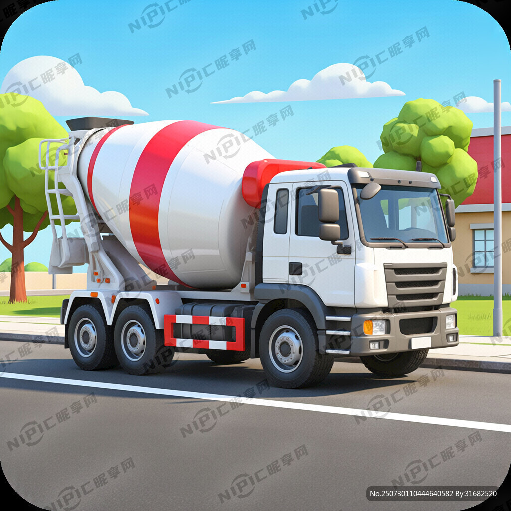 搅拌车 卡通 完整正侧面