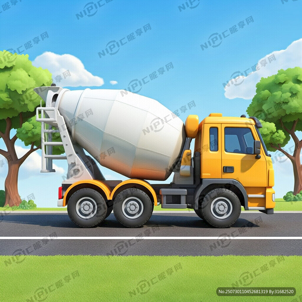 搅拌车 卡通 完整正侧面