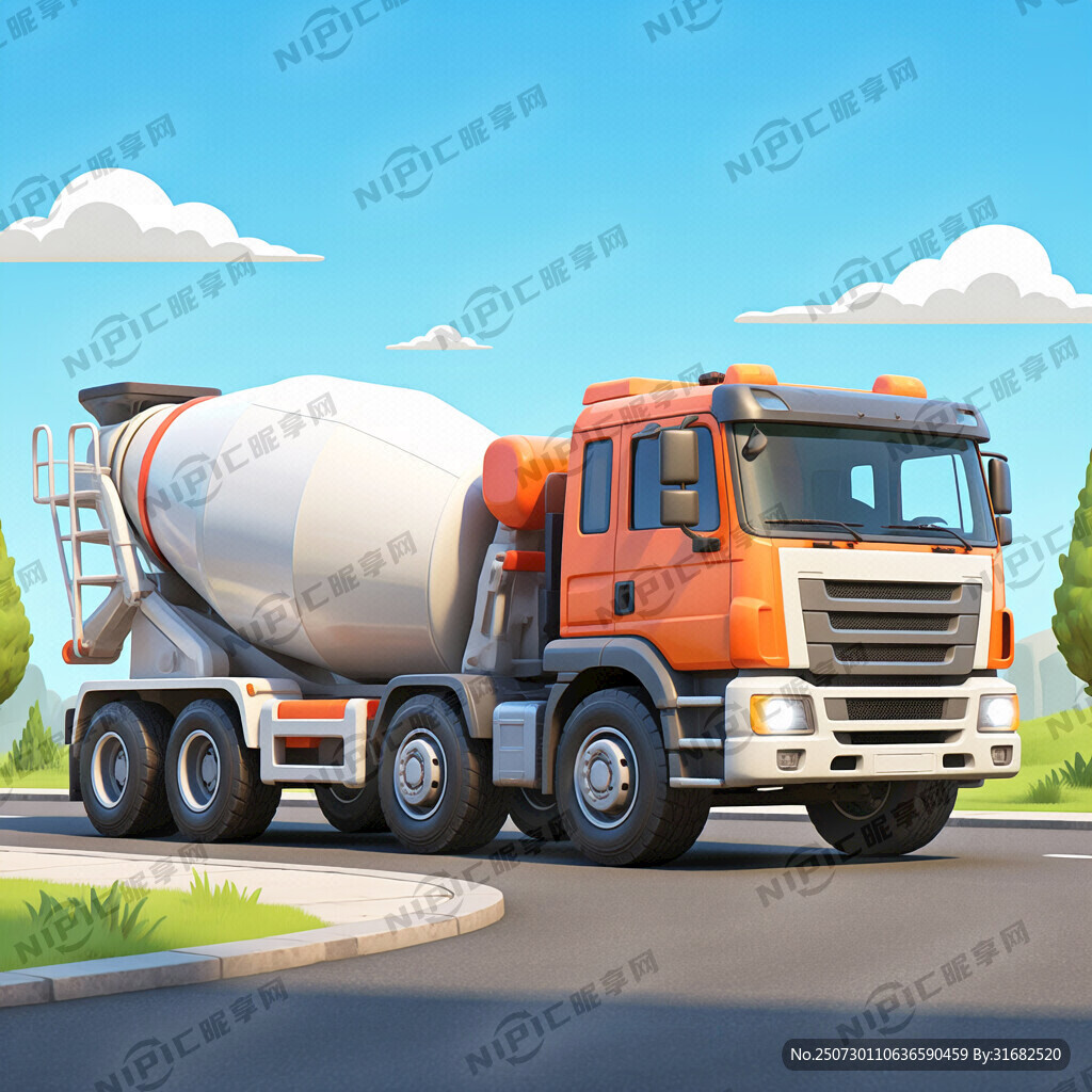 搅拌车 卡通 完整正侧面