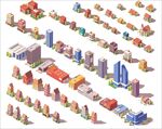立体房屋多彩等距城市建筑集合