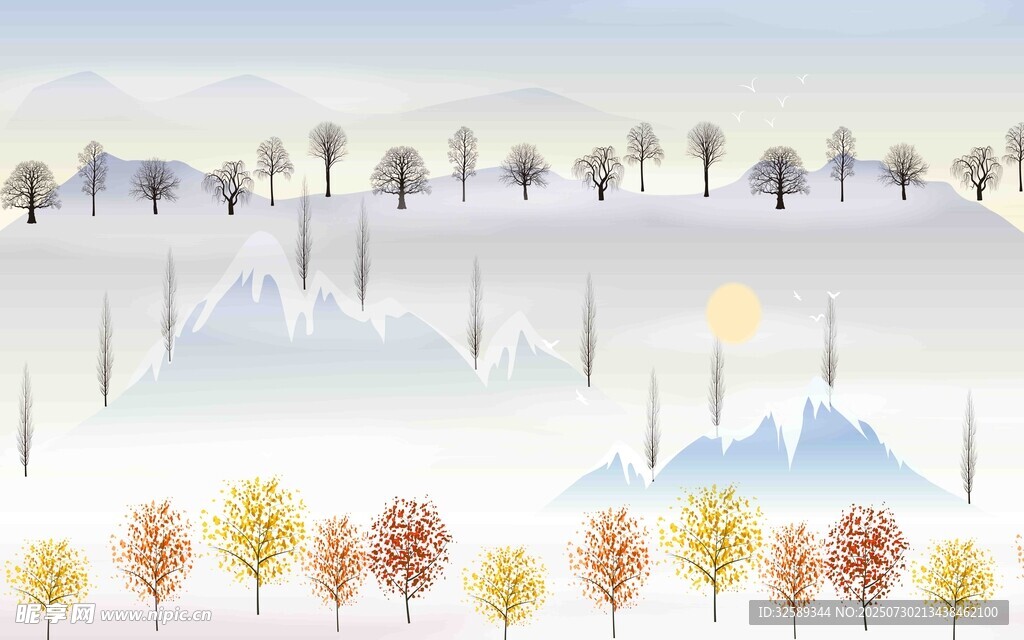秋日山林雪景风光图