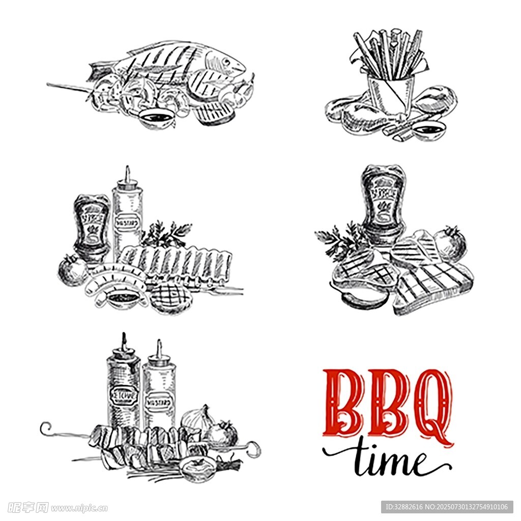 烧烤美食插画 开启BBQ时光