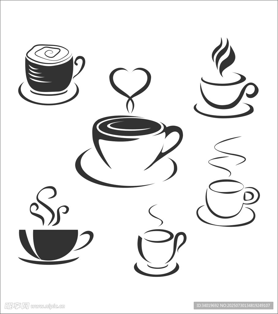 手绘咖啡杯图案插画集合