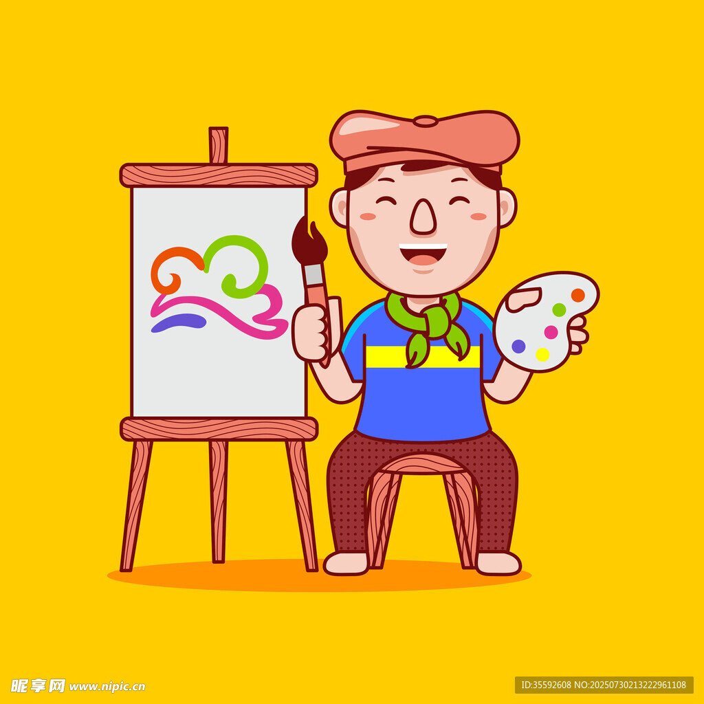 小男孩专注作画