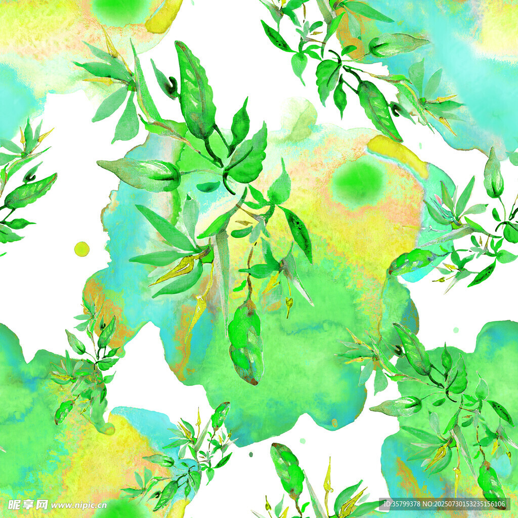 水彩风绿植花卉图案背景