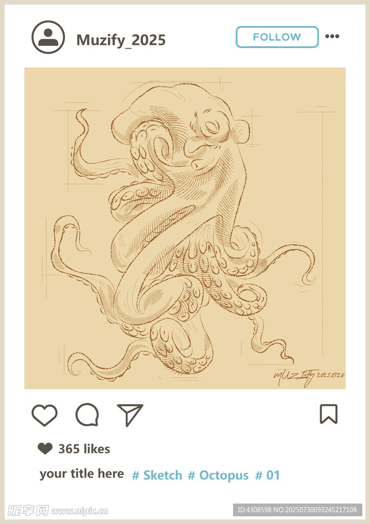 章鱼素描画