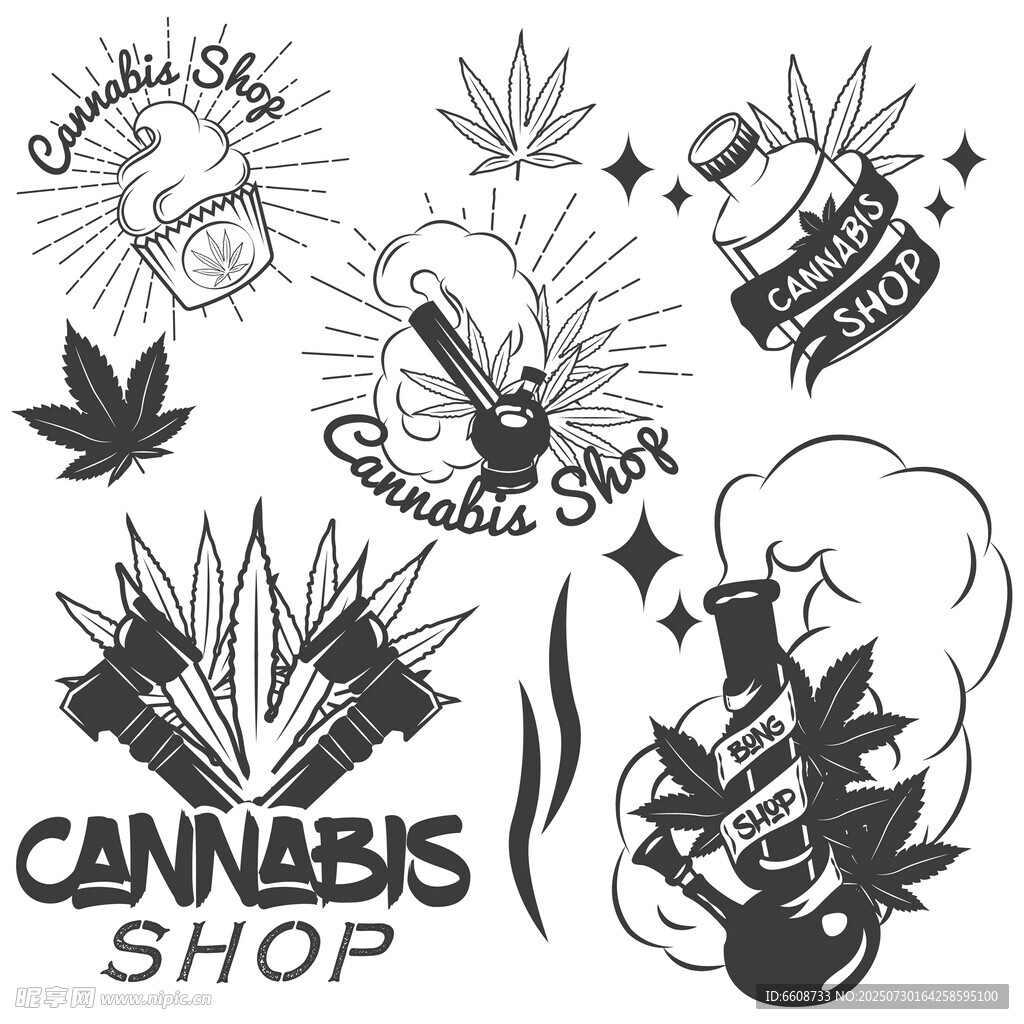 大麻商店相关图案设计元素