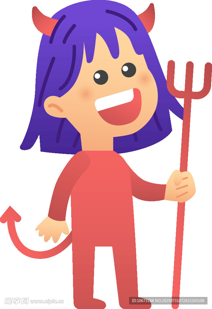 可爱小恶魔女孩手持三叉戟