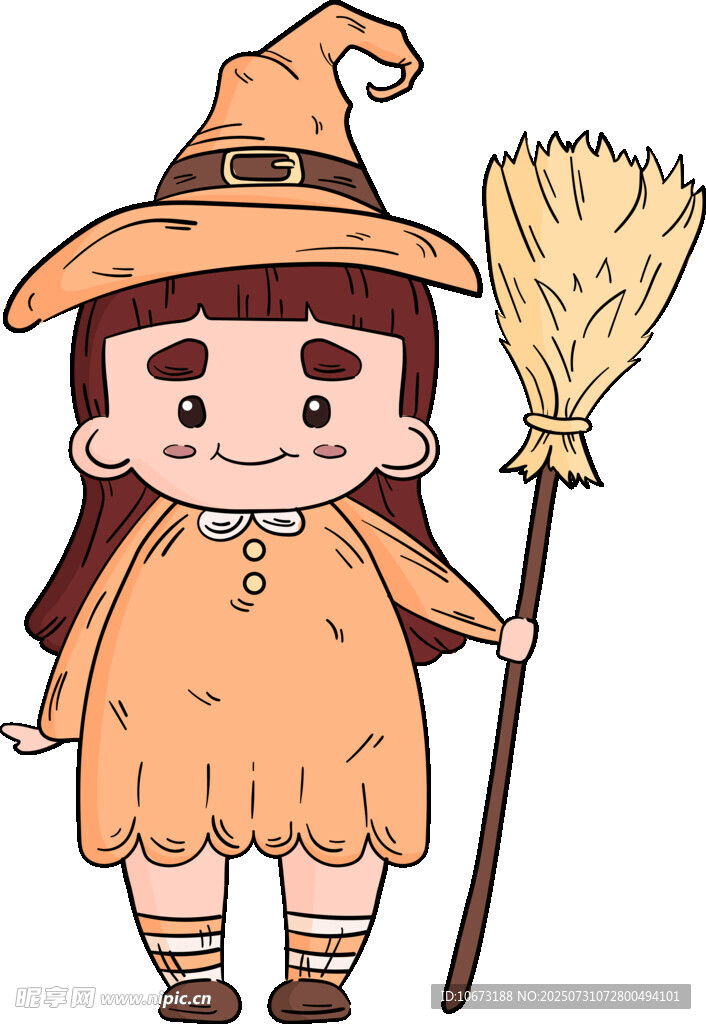 可爱小女巫手持扫帚
