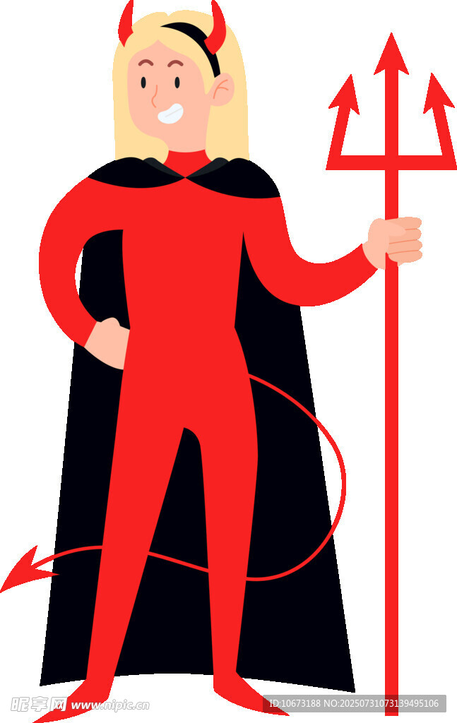 恶魔装扮男子持三叉戟