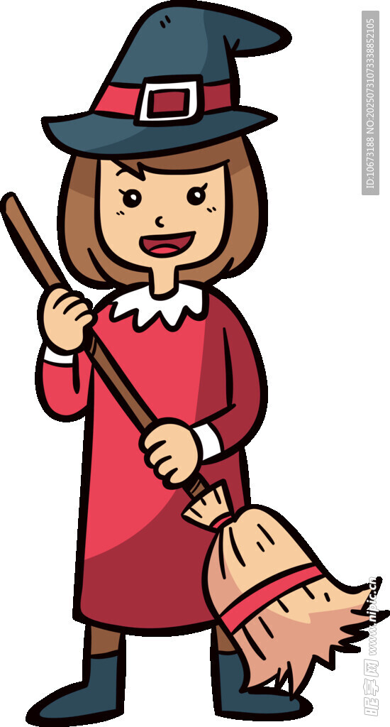 女巫手持扫帚准备施法
