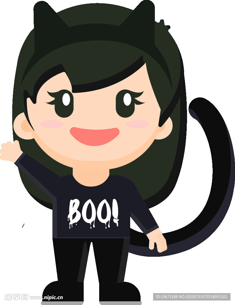 可爱黑猫女孩打招呼
