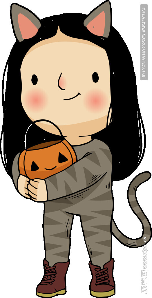 扮猫女孩手持南瓜灯