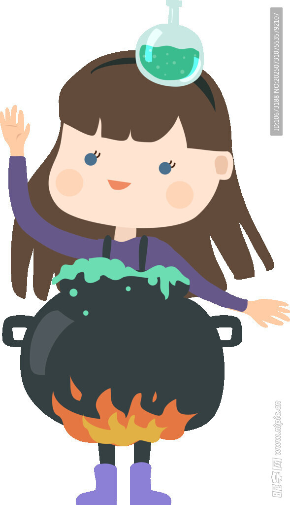 女巫在魔法大锅旁施法