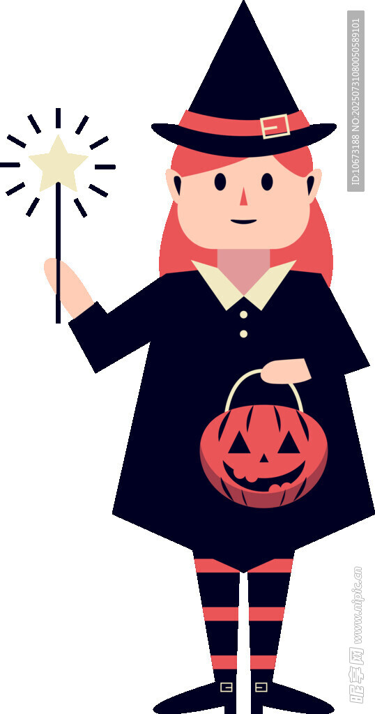 手持魔杖的万圣节小女巫