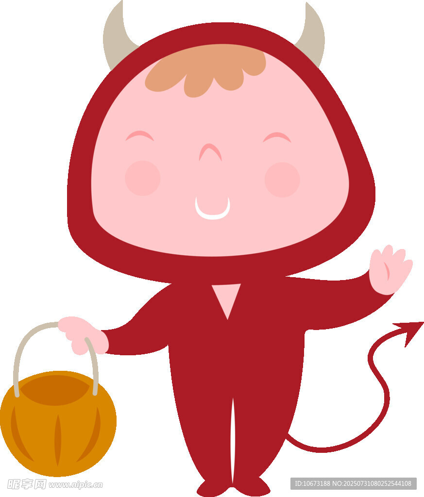 穿恶魔装提南瓜篮的小孩