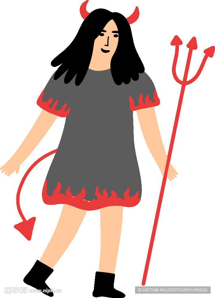 恶魔装扮女孩持三叉戟