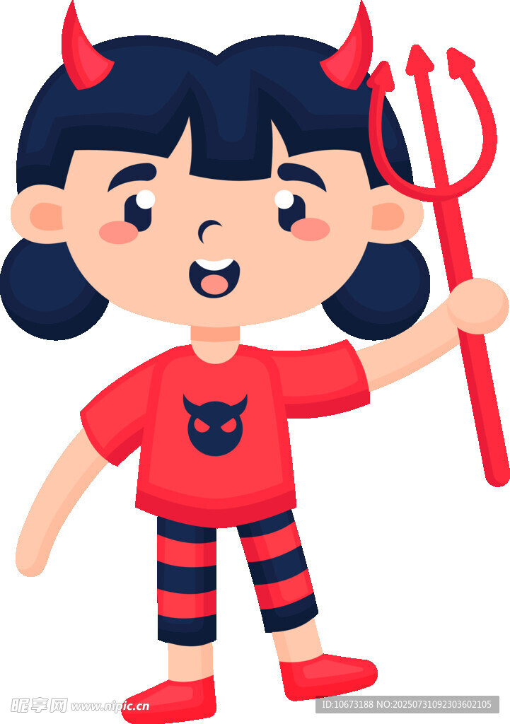 可爱小恶魔女孩手持三叉戟
