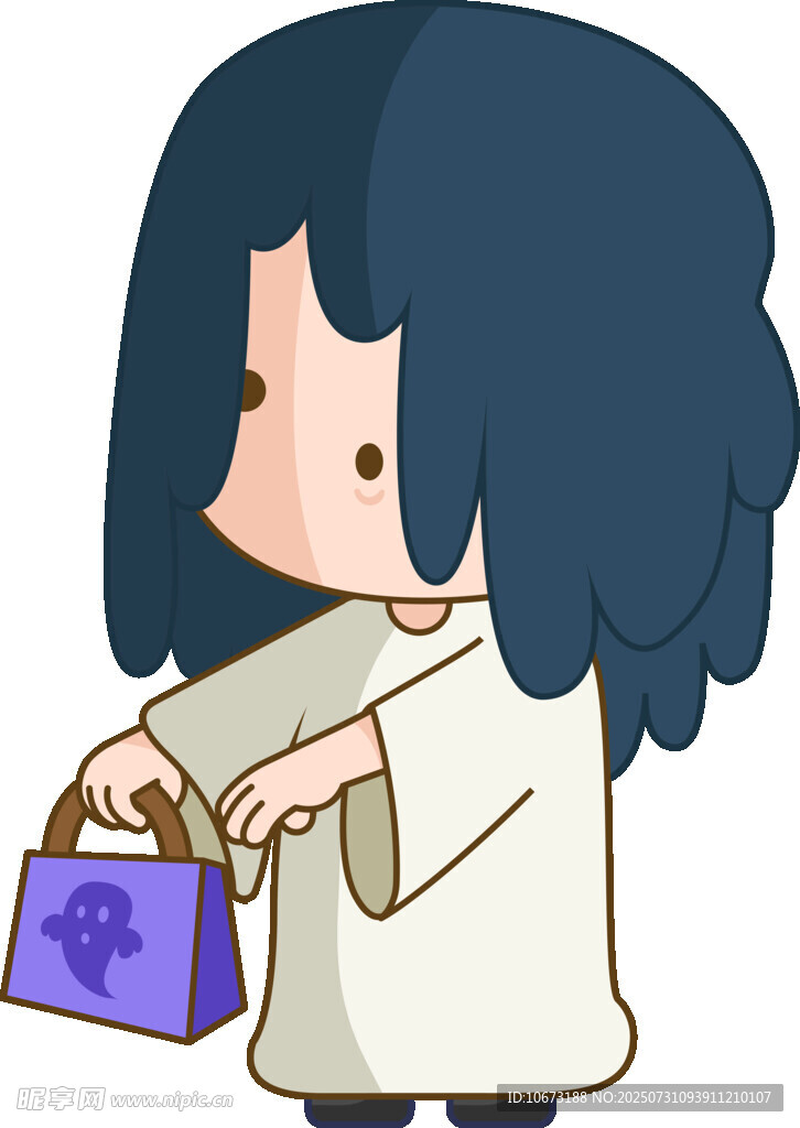 长发人物手持紫色物件