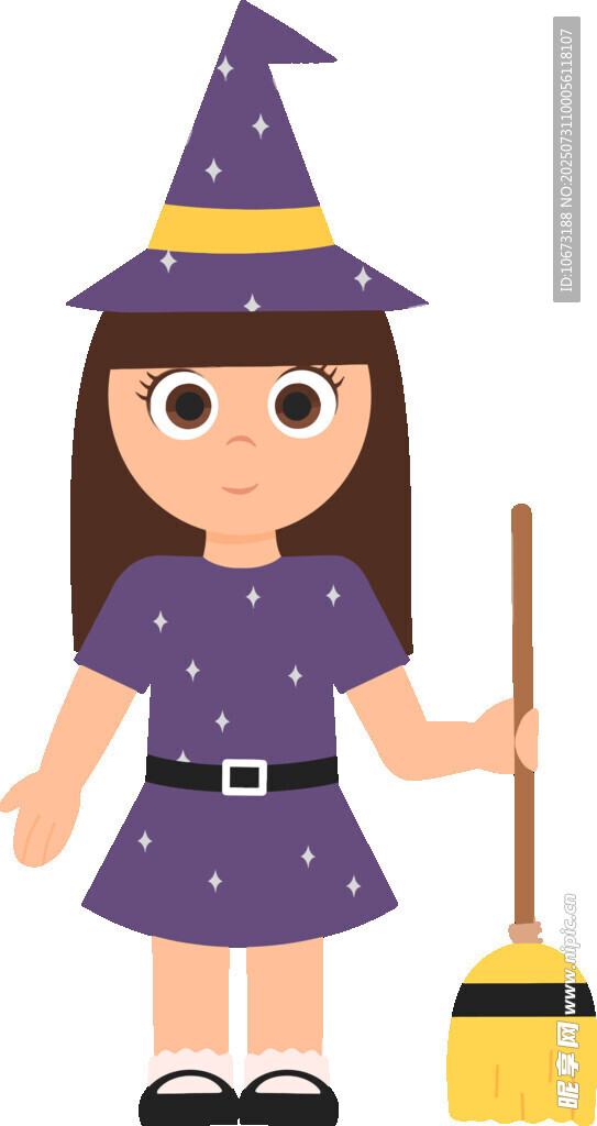 可爱小女巫手持扫帚