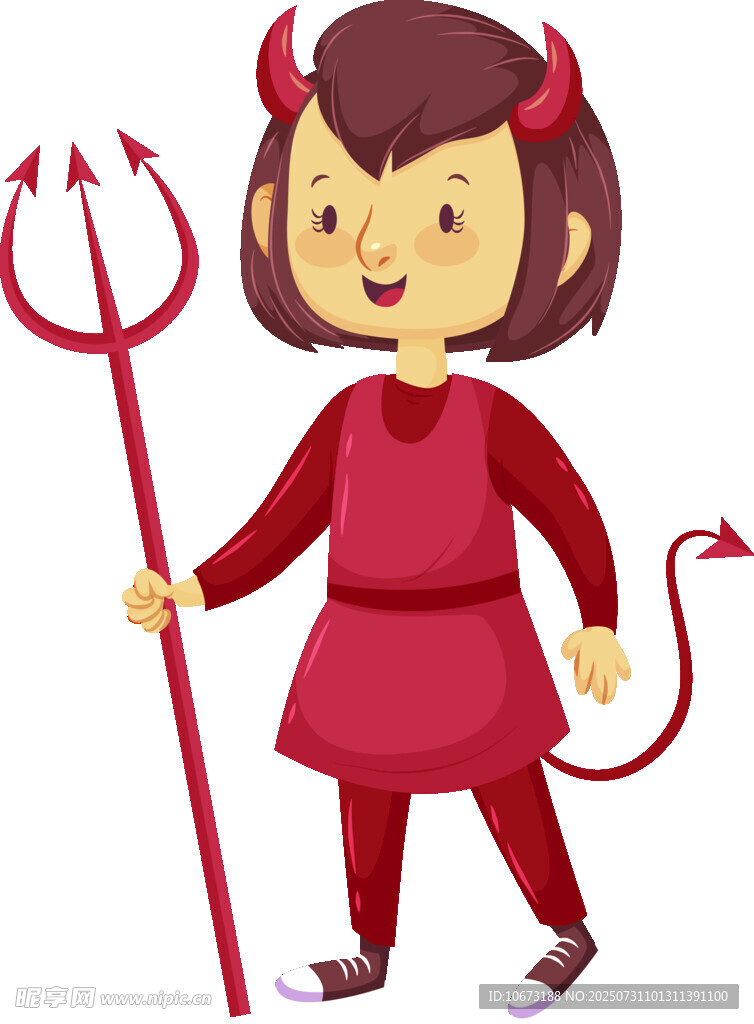 小恶魔女孩手持三叉戟
