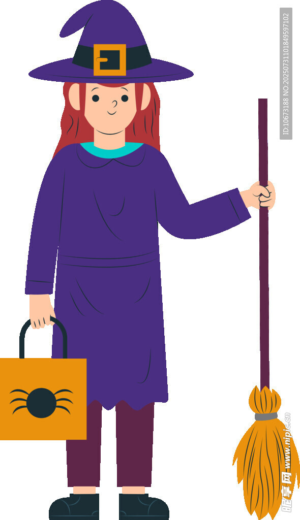 女巫装扮手持扫帚与南瓜包