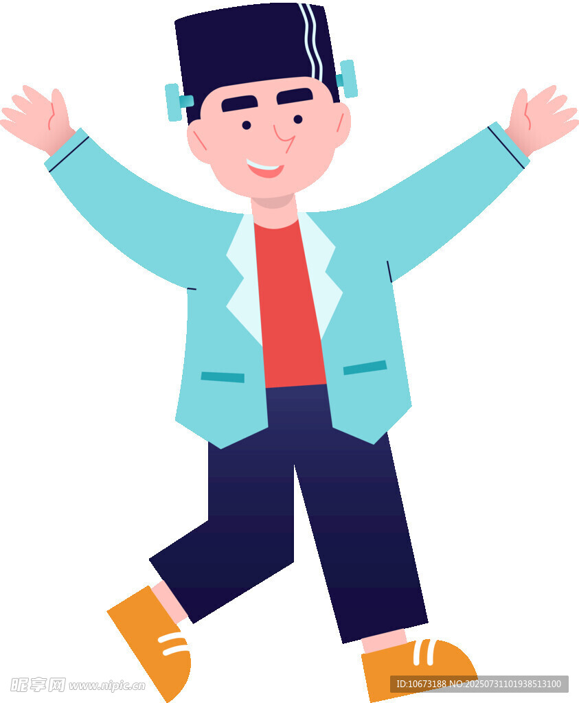 快乐男孩张开双臂奔跑