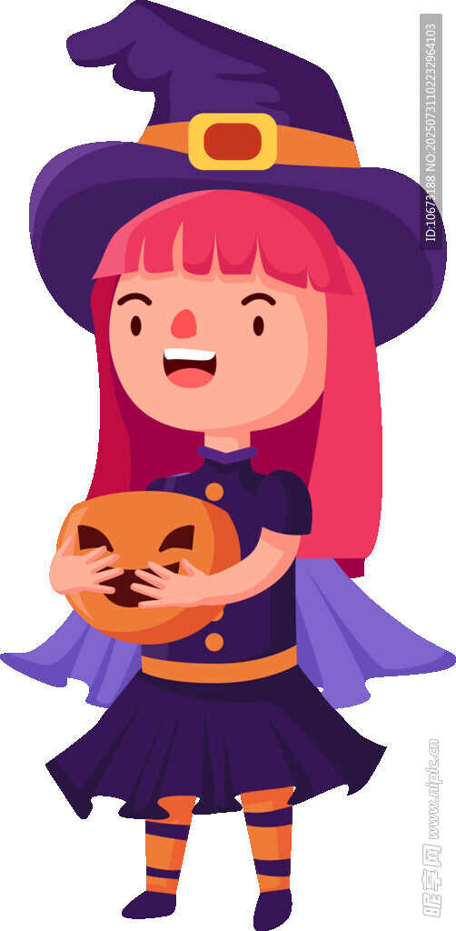 女巫女孩抱南瓜扮装
