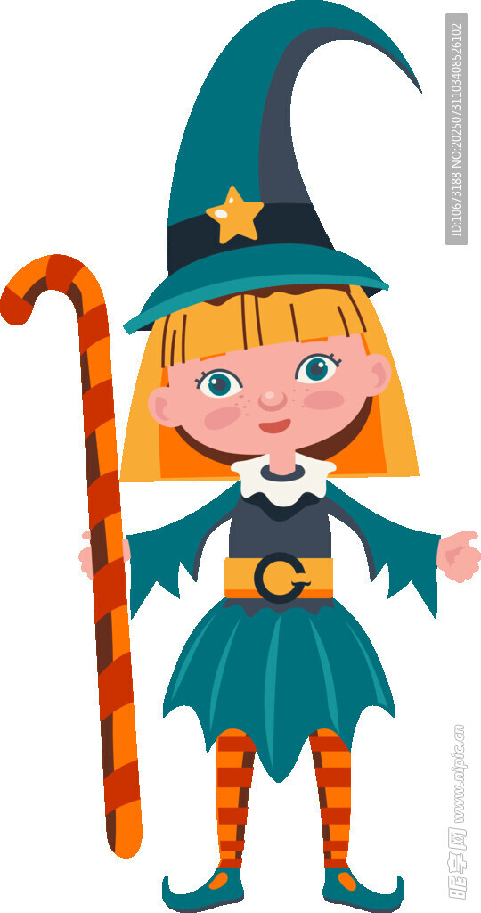 可爱小女巫手持魔法拐杖