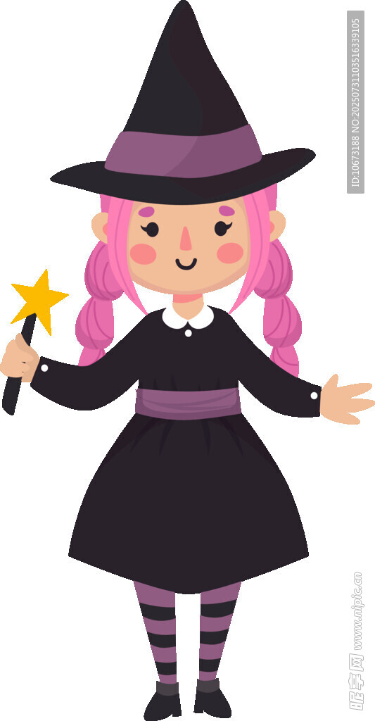 可爱小女巫手持魔法棒