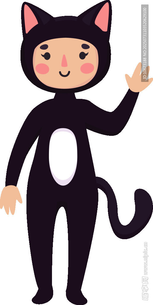 穿猫服的可爱小孩挥手